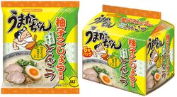 画像：(左)「うまかっちゃん」＜柚子こしょう風味とんこつ＞(右)「うまかっちゃん」＜柚子こしょう風味とんこつ＞5個パック