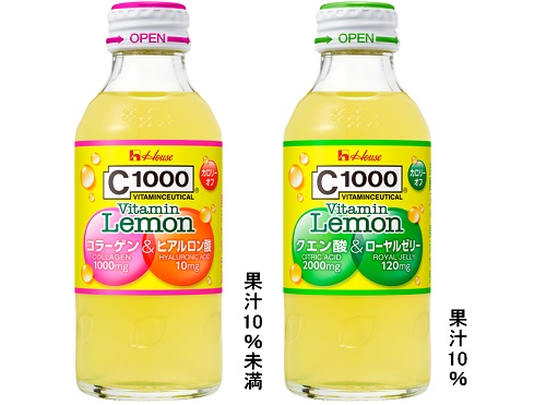 画像：(左)「Ｃ1000 ビタミンレモン」＜コラーゲン＆ヒアルロン酸＞(右)「Ｃ1000 ビタミンレモン」＜クエン酸＆ローヤルゼリー＞