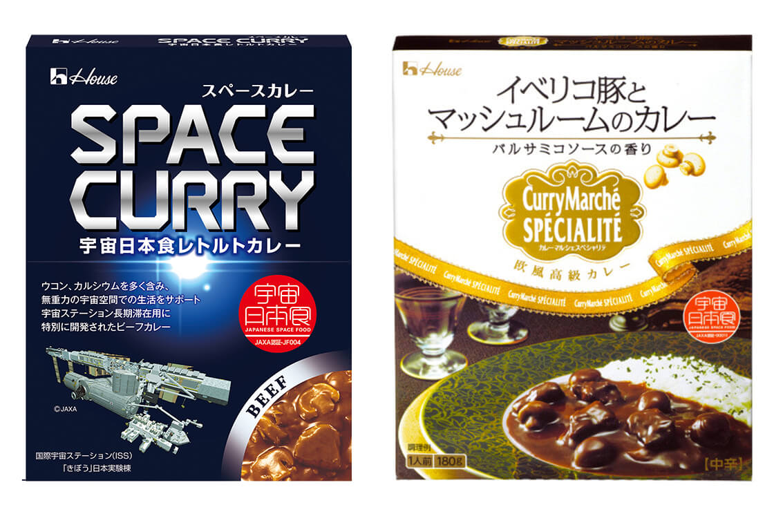 「SPACE CURRY」（左）と「イベリコ豚とマッシュルームのカレー」（右）